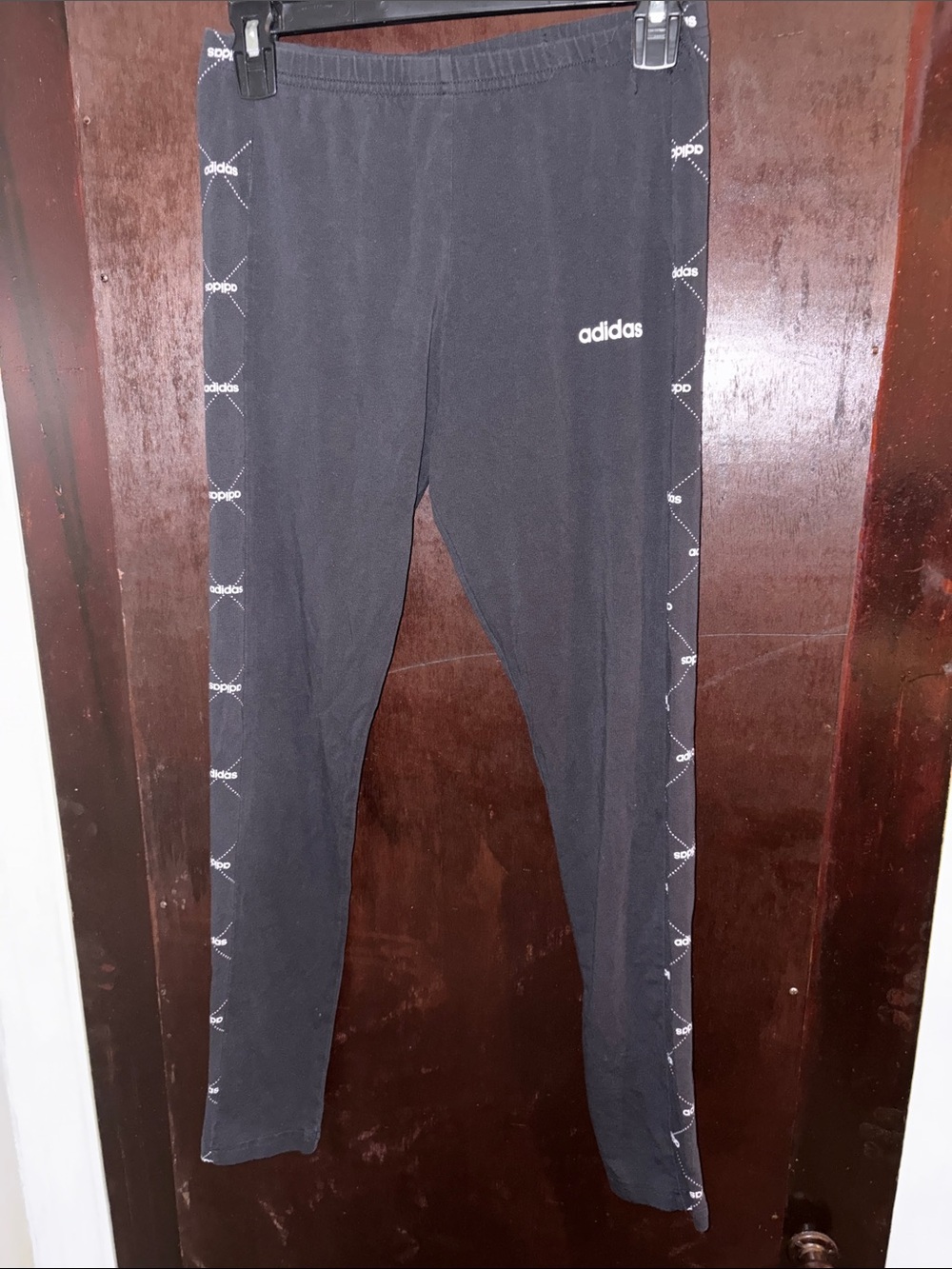 adidas Black Leggings with White Logo Tape